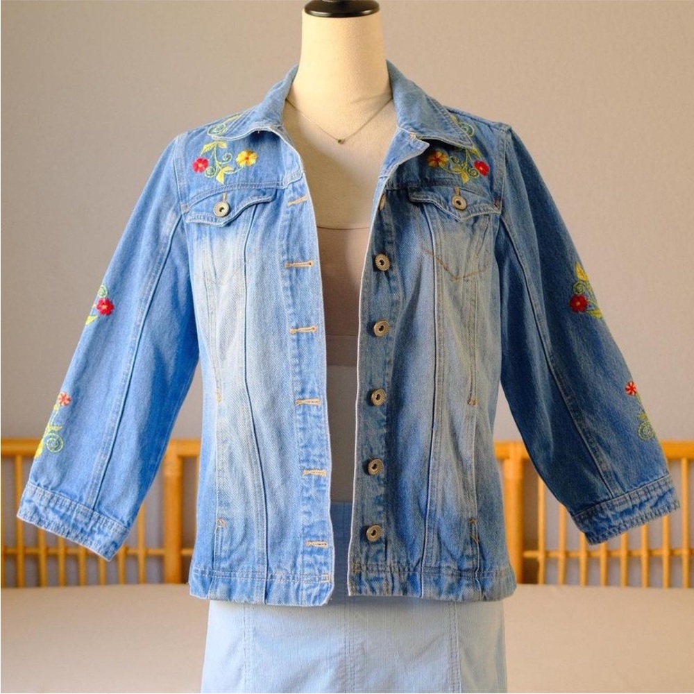Floral Embroidered Denim Jacket – Whimsical Cottage Core Layer